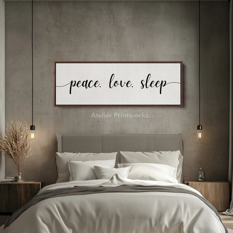 Guest Room Bedroom Large Above Bed Wall Art 'Peace Love Sleep'