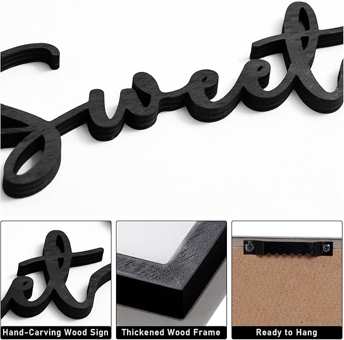 3D Wood Sweet Dreams Wall Decor Above Bed Decors, Bedroom Wall Art 36x16”, Black Wall Decor for Bedroom (12x16)