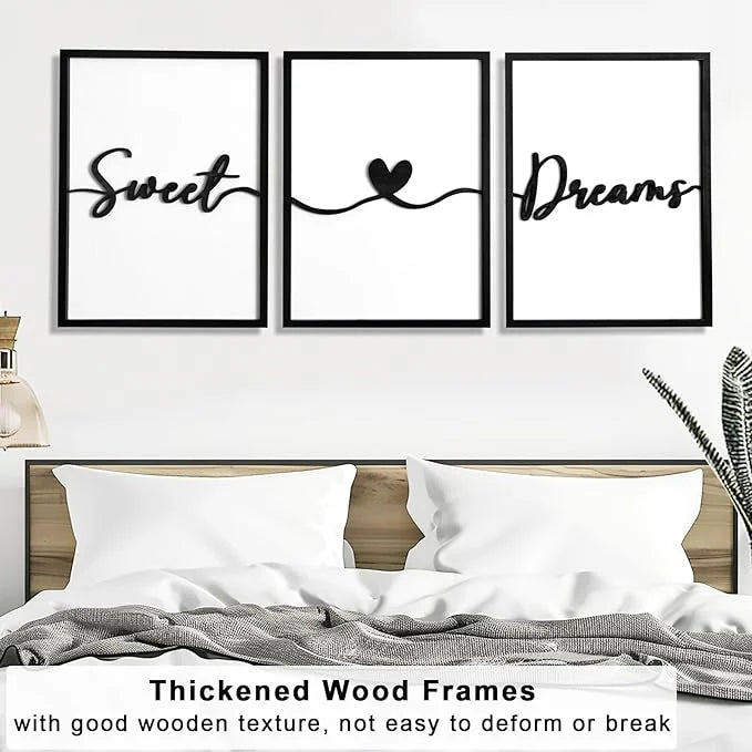 3D Wood Sweet Dreams Wall Decor Above Bed Decors, Bedroom Wall Art 36x16”, Black Wall Decor for Bedroom (12x16)