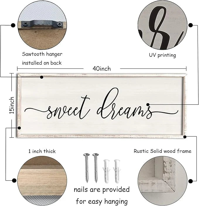 Sweet Dreams Wall Decor Above Bed 40''×15'' Master Bedroom Large Sweet Dreams Sign Farmhouse Wall Decor Gues
