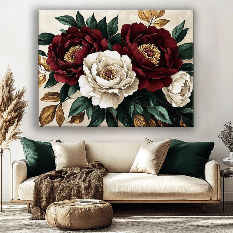Romantic Flower Wall Art – Oversized Canvas for Bedroom and Living Room Decor